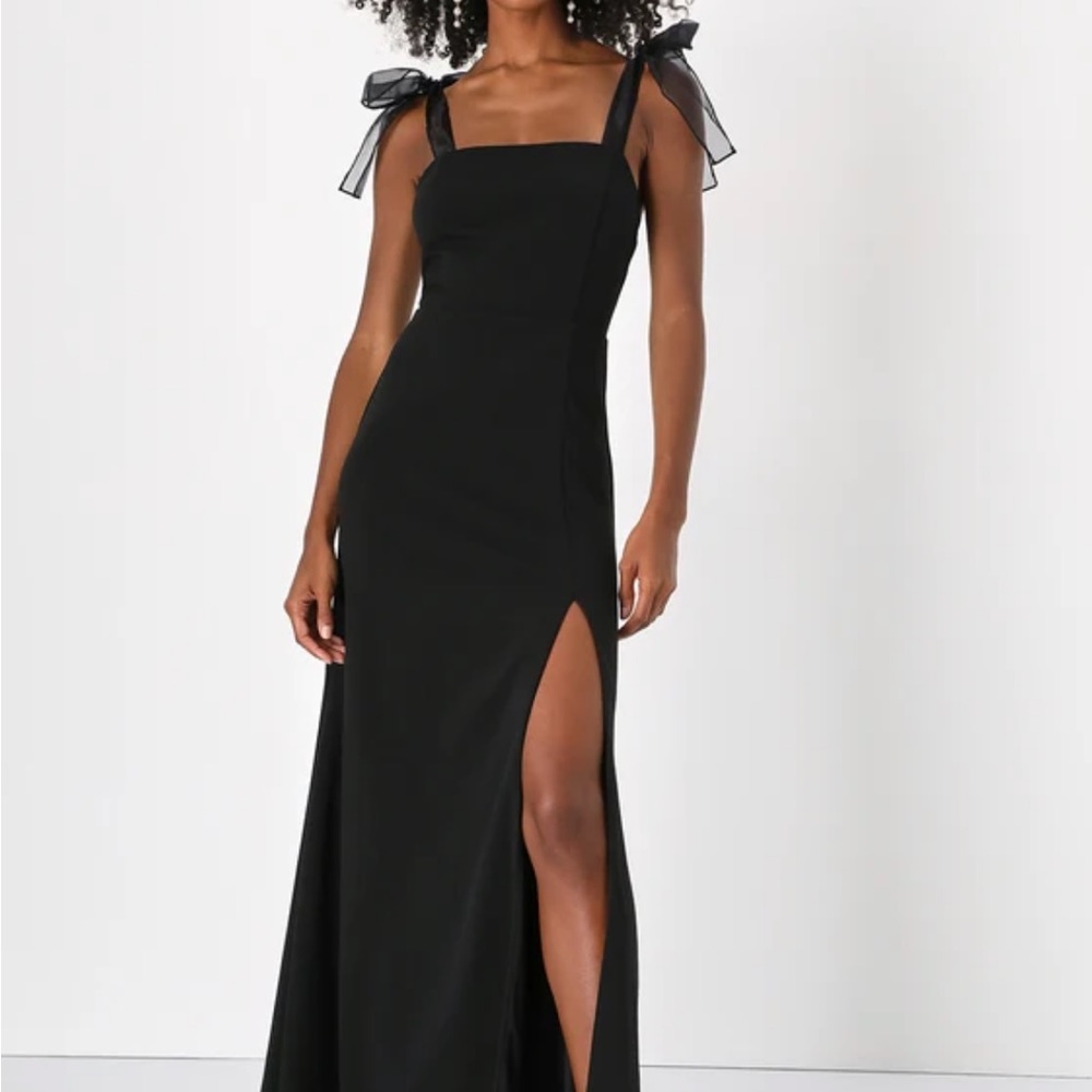 Lulus Black Beloved Elegance Black Tie-Strap Mermaid Maxi Dress